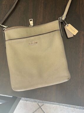 COACH Pebbled Leather Crossbody in Taupe Beige